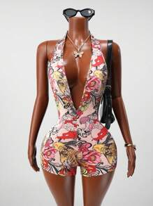 BamGleam 2025夏季新款休闲街头音乐节购物性感露背图案女弹力紧身裤-Z - 黑色 - 查看 7