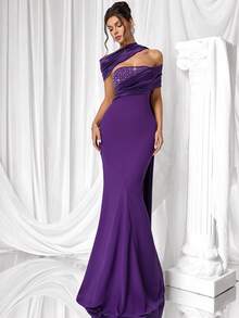 Coutiva Women's Rhinestone Decorated Mermaid Formal Evening Gown - Dark Purple - View 5