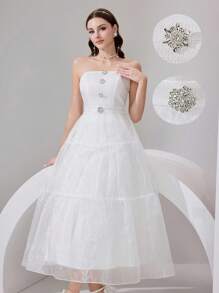 Poshira Robe de soirée élégante et bustier pour femme avec décoration de strass