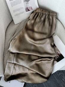 SHEIN Clasi 大码女式亮面面料休闲抽绳腰裤
