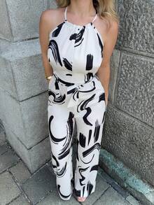 Jeta Ari 女士印花面料腰带连体裤，优雅适合假日和日常穿着 - 彩色 - 查看 3