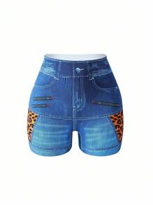 Miss Vinta 1 件女士无缝数码印花牛仔效果束腰塑身内裤 - 藍色 - 查看 5