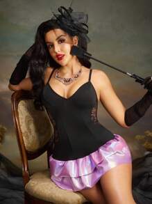 Vestido de sirena de satén con encaje floral de cintura baja y transparente, camisón sexy de mujer, negro, morado, estilo años 20, para salir - Morado - Ver 1