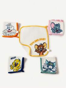 TOM & JERRY X SHEIN 5条/包 卡通图案 柔软舒适的三角巾围兜，多色多用途拍嗝巾 - 彩色 - 查看 4