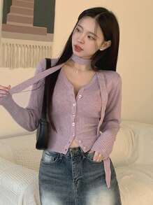 DAZY 女士休闲粉色修身开衫 - 粉色 - 查看 5