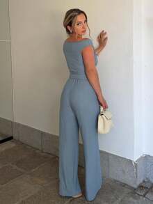 Jeta Ari 2 件女式百搭露肩上衣和抽绳阔腿裤套装，简单百搭