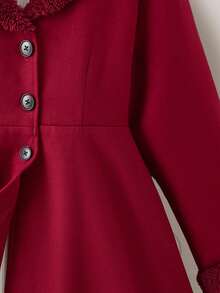 2 件套青少年女孩秋冬保暖可爱时尚休闲外套（含配套帽子） - 紅色 - 查看 4