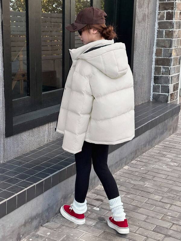 DAZY Teen Girl Hooded Casual Long Padded Coat, Korean Style, Solid Color, Winter