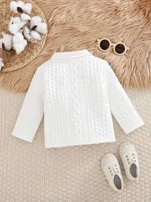 SHEIN 时尚幼儿男童春秋休闲学院风白色针织提花恐龙印花长袖 Polo 衫