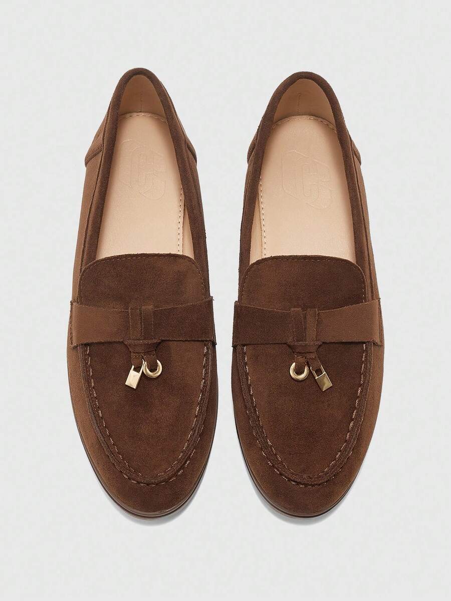 CUCCOO BIZCHIC Women's Fashionable Coffee-Colored Suede Comfortable Casual Loafers, Suitable For Outdoor, Shopping, Work, Daily Wear