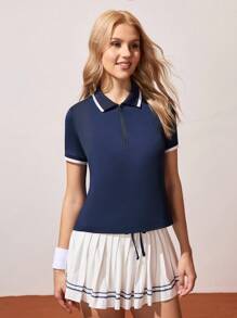 CourtClass Women's Tennis Style Minimalist Basic Contrast Color Polo Shirt Short Sleeve Tennis Polo Shirt