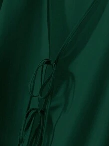Linhara 大码度假休闲纯色领带衬衫和裤子两件套 - 墨綠色 - 查看 3