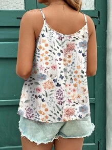 EMERY ROSE Women's Plus Boho Floral Cami Top With Ruffle Hem And Spaghetti Straps, Summer Tops For Women, Floral Summer Top,Holiday - Multicolor - View 2