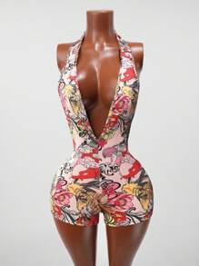 BamGleam 2025夏季新款休闲街头音乐节购物性感露背图案女弹力紧身裤-Z - 黑色 - 查看 4