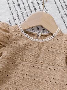 SHEIN 2pcs Baby Girls 0-3 Years Old Casual Sweet Daily Outgoing Cap Sleeve T-Shirt Vest Top And Shorts Set, Spring/Summer - Apricot - View 4