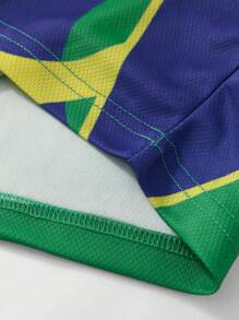 ROMWE MEN Prep Unisex Amerikanischer Street-Style Farbblock Kurzarm T-Shirt - Grün - Übersicht 7