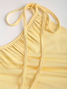 Sweetra 1pc Women's Summer Pale Yellow Asymmetrical Neck Split Maxi Dress - Yellow - View 3