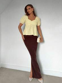 Roylia Textured Fabric T-Shirt, Short Sleeve T-Shirt, Casual T-Shirt - Yellow - View 5