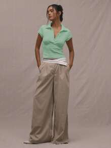 MUSERA 收腰翻领上衣，休闲夏季，适合夏季度假、春季、复活节等节日穿着，优雅休闲。 - 綠色 - 查看 4