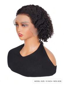 13x4透明蕾絲短捲髮波波頭假髮，女士嬰兒頭現挑人髮鬆緊，全手工綁定蕾絲頭套，自然黑色 - Natural Black - 查看 3