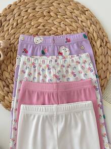 SHEIN Newborn Baby Girl Cute Casual Knitted Elastic Cartoon Pattern Waist Pants (Sold Separately As Top And Bottom)