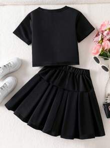 Sparklyn 女童蝴蝶装饰T恤和蝴蝶装饰百褶裙套装