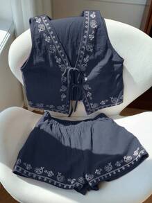 Comfortcana 波西米亚风格海军蓝印花梭织西装 - 藏蓝色 - 查看 3