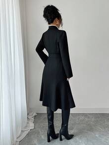 Elenzga 女士休闲及商务百搭长袖大衣，秋冬 - 黑色 - 查看 2