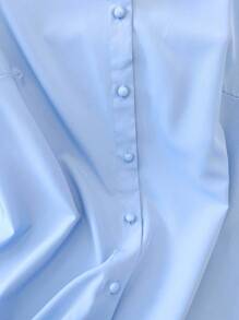 SHEIN LUNE Áo sơ mi không tay màu trơn cài nút phía trước thường ngày dành cho nữ cỡ lớn - Màu xanh nhạt - Xem 4