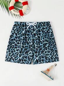 男童经典豹纹沙滩泳装，适合泳池派对、海滩度假、冲浪