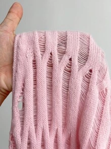 Elenzga 大码女式V领蝙蝠袖收腰针织毛衣，法式复古蝴蝶结设计休闲套头衫，秋冬款 - 粉色 - 查看 9