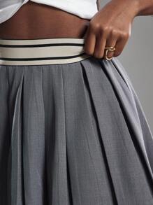 NYA SZN 飘逸高腰日常休闲办公室百褶裙商务休闲迷你裙女装 - 灰色 - 查看 5