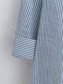 Rusticease Áo sơ mi sọc dài tay cỡ lớn, trang phục mùa thu cho nữ - Xanh và trắng - Xem 6