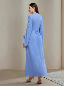 Veilorie 女式纯色立领3D花卉装饰长袖优雅连衣裙