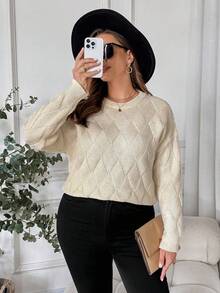 SHEIN Clasi 大码女式套头毛衣，优雅套头毛衣，百搭套头毛衣，秋冬女式针织套头毛衣，女士秋季毛衣，女士针织套头毛衣，女士针织衫，秋季毛衣，套头针织毛衣，女士针织毛衣，套头毛衣，女士毛衣，教师款套头毛衣，大码女式套头毛衣，女士办公室款套头毛衣，冬季外出款套头毛衣 - 杏色 - 查看 7