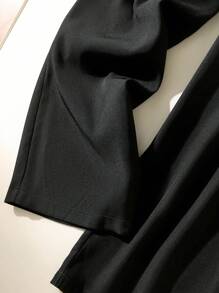GlowEve 纯色口袋腰带阔腿优雅女士西装裤 - 黑色 - 查看 4