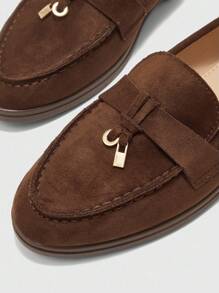 CUCCOO BIZCHIC Women's Fashionable Coffee-Colored Suede Comfortable Casual Loafers, Suitable For Outdoor, Shopping, Work, Daily Wear