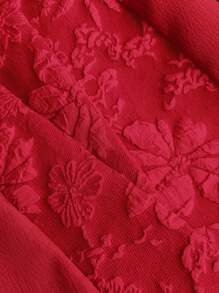 Vintamour 复古优雅女装春夏修身无袖连衣裙提花面料拼布伞形下摆连衣裙白色连衣裙 - 紅色 - 查看 6