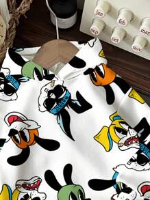 SHEIN 男童休闲简约卡通兔子图案宽松柔软针织连帽套头衫，适合秋冬季 - 白色 - 查看 3