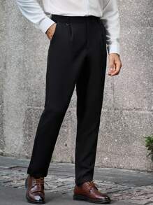 Calvornis Quần âu công sở dệt trơn dài màu đen dành cho nam với kiểu dáng ôm sát và phong cách hiện đại Quần âu đen cho nam Quần âu đen cho nam Quần âu ôm vừa vặn cho nam Quần âu đen ôm vừa vặn cho nam Quần âu nam ôm vừa vặn - màu đen - Xem 6