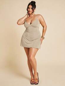 SHEIN BAE Váy ngắn in hoa cỡ lớn mùa hè mới cho nữ, váy đi biển cho kỳ nghỉ - Màu Khaki - Xem 1