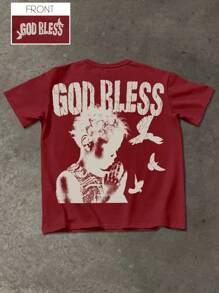 Manfinity LEGND Men's Summer Letter & Figure Print Round Neck Short Sleeve Casual T-Shirt - Red - View 5