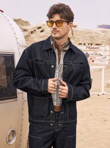 Manfinity Homme 男士牛仔夹克，修身款，长袖，四季皆宜，秋季 - 黑色 - 查看 5