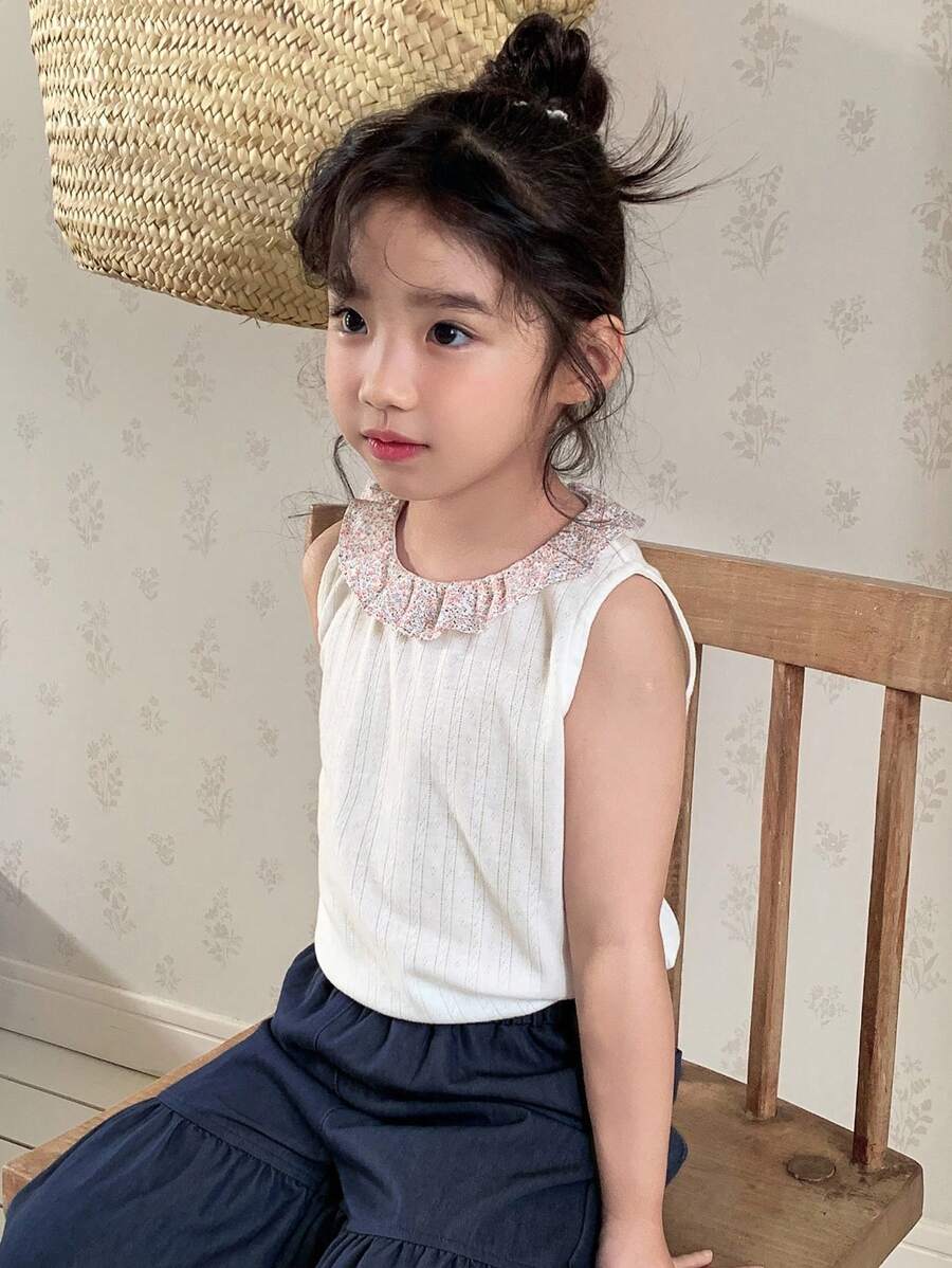 Dazy Kids Young Girl Casual Floral Ruffle Trim Camisole, Summer
