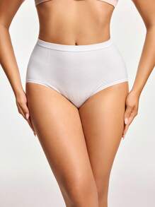 Women's High Waisted White Plain Casual Comfy Fabric High Stretch Briefs - White - View 1