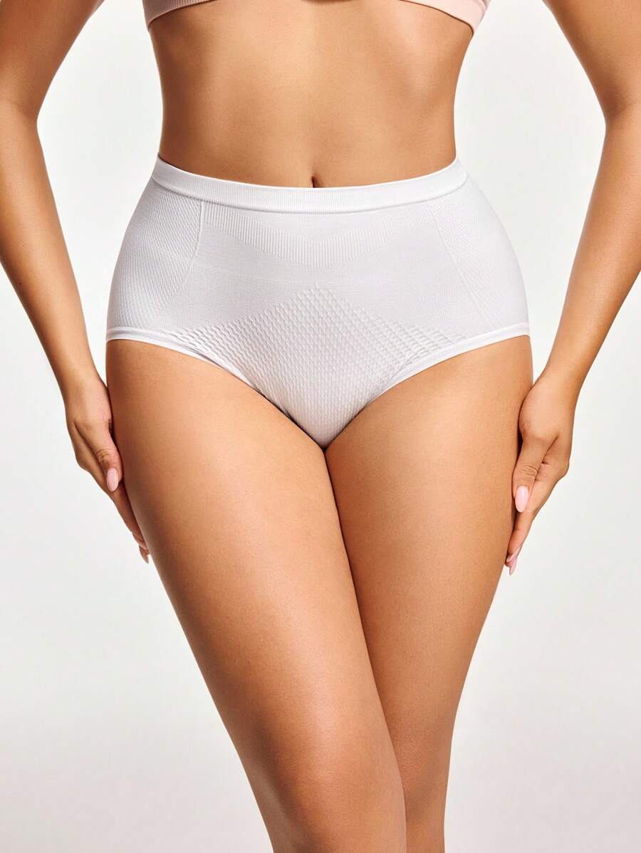 Women's High Waisted White Plain Casual Comfy Fabric High Stretch Briefs - White - View 1