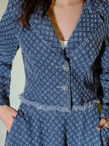 MOTF PREMIUM 牛仔提花翻领毛边夹克和长裙套装，秋冬 - 藍色 - 查看 2