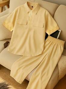 Lacomfia 2pcs Set Casual Comfortable Light Yellow Outfit, New Summer - Yellow - View 1