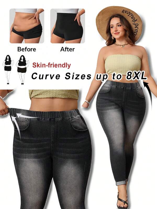 SHEIN CURVE+ Große Größen Skinny Jeans mit zerrissener Optik und elastischem Bund für Damen