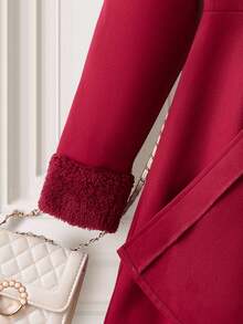 2 件套青少年女孩秋冬保暖可爱时尚休闲外套（含配套帽子） - 紅色 - 查看 3